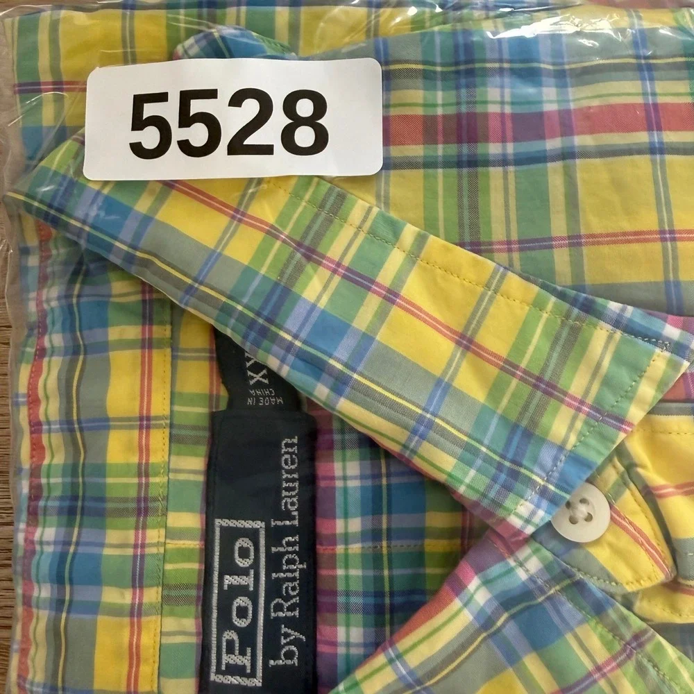 Polo Ralph Lauren Shirt Mens XXL Yellow Multi Plaid Madras Safari Button Up FLAW